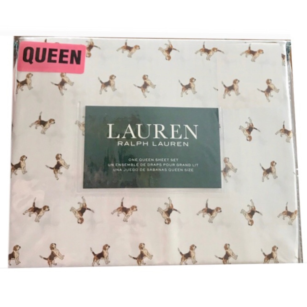 Ralph Lauren Beagle Puppy Dog Queen Sheet Set - Picture 2 of 8